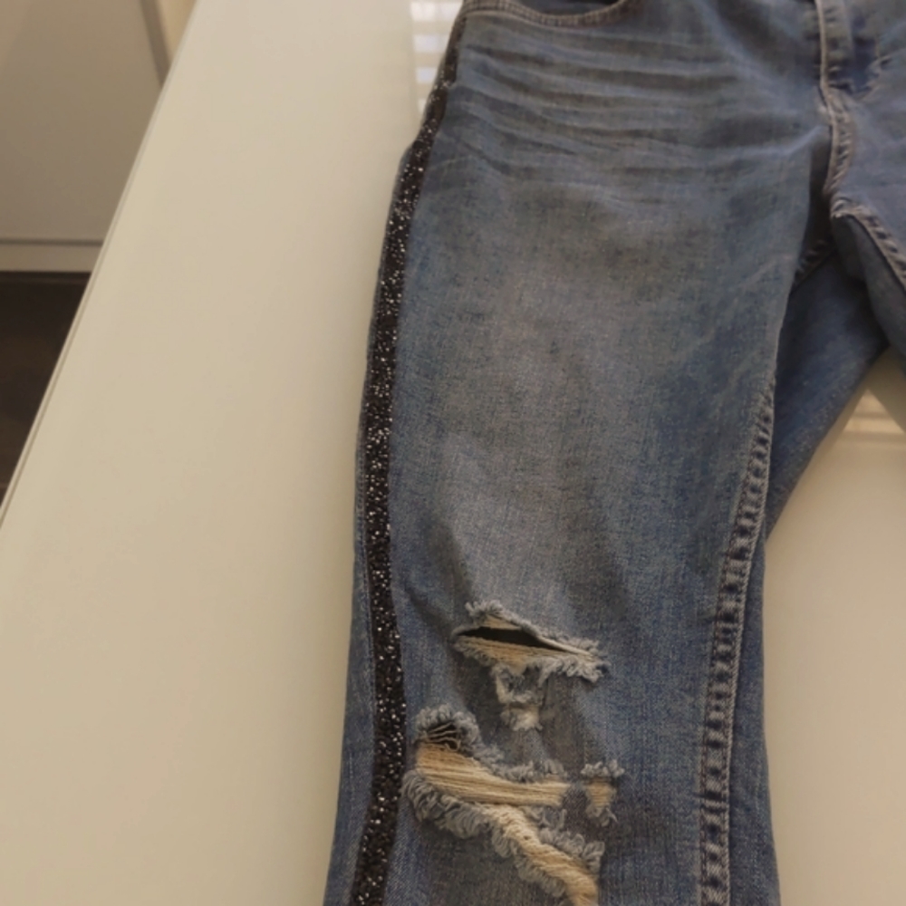 Beaded Zara basic denim jeans blue